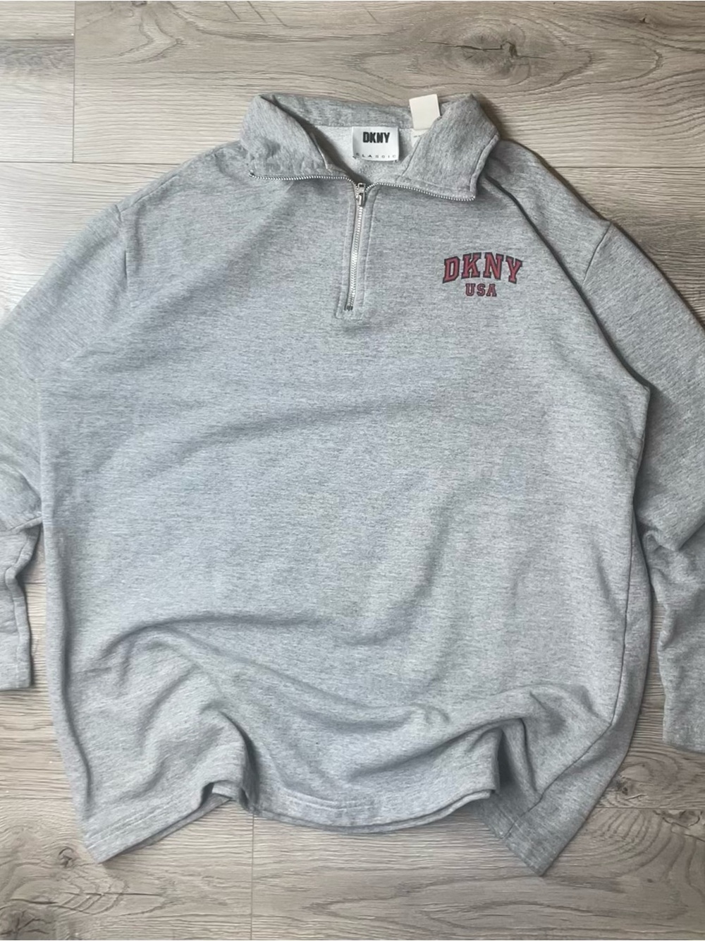 90’s DKNY Light Gray Quarter-Zip Pullover with Maroon Logo